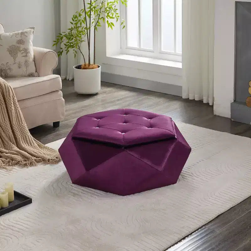 Modern Velvet Diamond Tufted Ottoman Coffee Table with Practical Storage,Multi-Functional Side Footrest for Bedroom,Entryway
