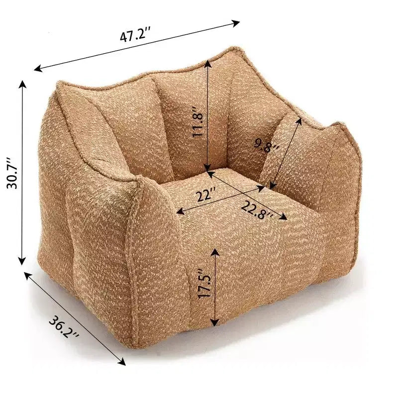 47 Inch Oversized Bean Bag Chair,High-Resilience Foam Square Lounger with Handle & Armrests,Chenille Floor Sofa for Living Room