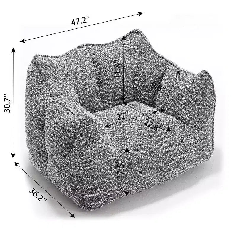 47 Inch Oversized Bean Bag Chair,High-Resilience Foam Square Lounger with Handle & Armrests,Chenille Floor Sofa for Living Room