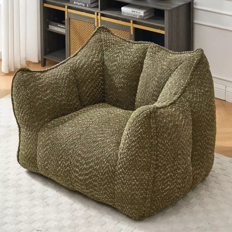 47 Inch Oversized Bean Bag Chair,High-Resilience Foam Square Lounger with Handle & Armrests,Chenille Floor Sofa for Living Room