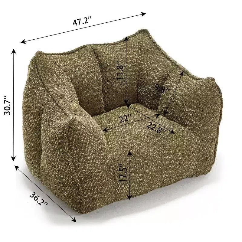 47 Inch Oversized Bean Bag Chair,High-Resilience Foam Square Lounger with Handle & Armrests,Chenille Floor Sofa for Living Room