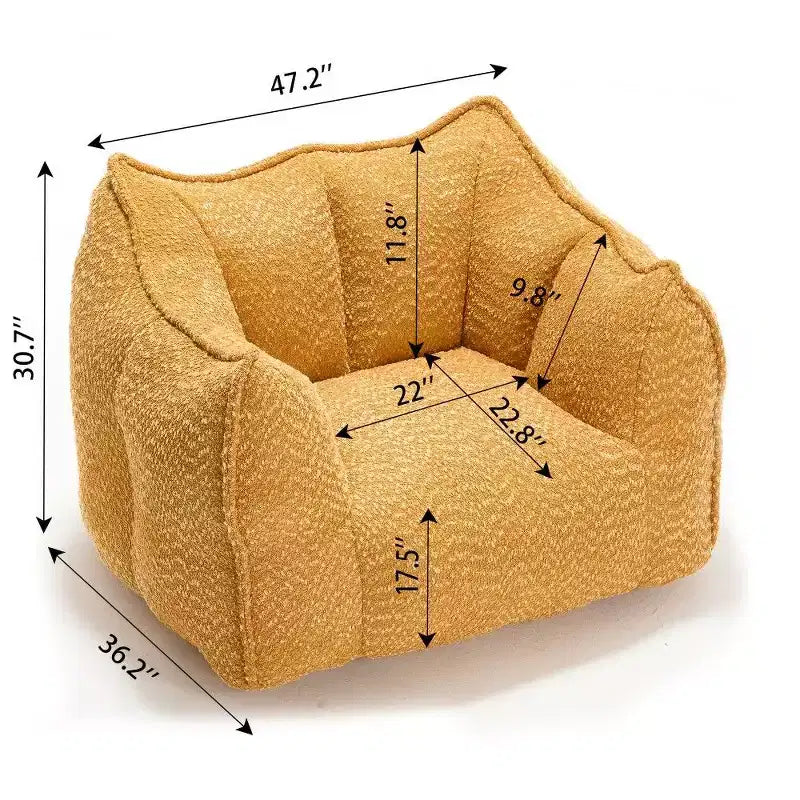 47 Inch Oversized Bean Bag Chair,High-Resilience Foam Square Lounger with Handle & Armrests,Chenille Floor Sofa for Living Room