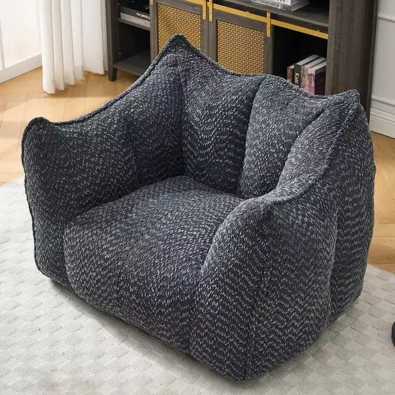47 Inch Oversized Bean Bag Chair,High-Resilience Foam Square Lounger with Handle & Armrests,Chenille Floor Sofa for Living Room