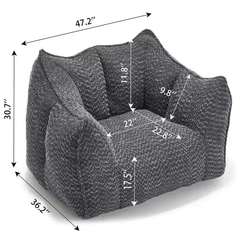 47 Inch Oversized Bean Bag Chair,High-Resilience Foam Square Lounger with Handle & Armrests,Chenille Floor Sofa for Living Room