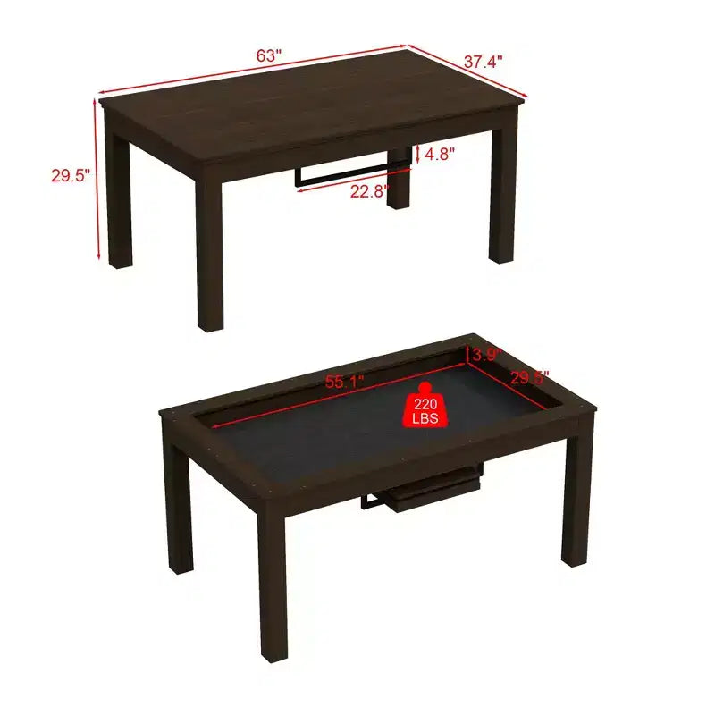 Walnuss Multifunktionaler Ess- und Spieltisch, wandelbarer Tisch für Essen, Büro & Brettspiele  