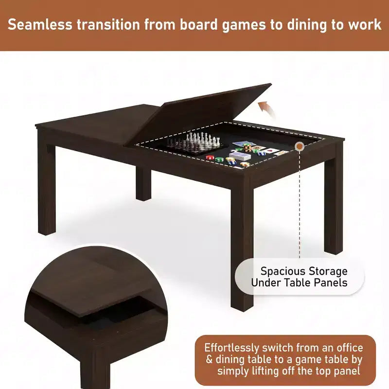 Walnuss Multifunktionaler Ess- und Spieltisch, wandelbarer Tisch für Essen, Büro & Brettspiele  