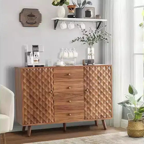 47.2 Inch Farmhouse Sideboard Buffet Cabinet with 4 Drawers & 2 Doors, Large Storage Cabinet for Kitchen, Dining Room & Living Room