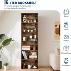 6 Tier Open Bookcase, Rustic Farmhouse Book Shelves, Spacious Organization for Storage, Organize Office, Durable & Resilient Build, Easy Assembly