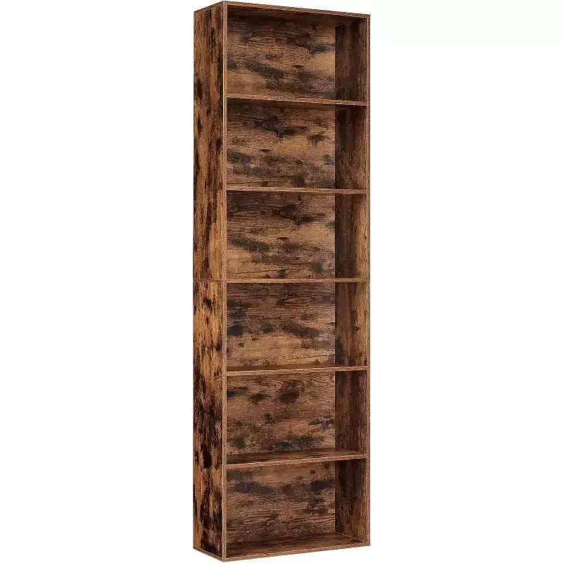 6 Tier Open Bookcase, Rustic Farmhouse Book Shelves, Spacious Organization for Storage, Organize Office, Durable & Resilient Build, Easy Assembly
