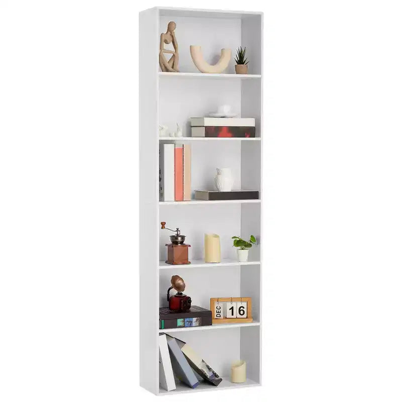 6-laagse open boekenkast, rustieke landelijke boekenplanken, ruime organisatie voor opslag, kantoor organiseren, duurzaam en stevig gebouwd, eenvoudige montage