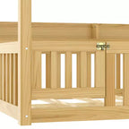 Solid Wood Floor Bed with Canopy, Guardrails & Shelves for Kids - No Box Spring Needed