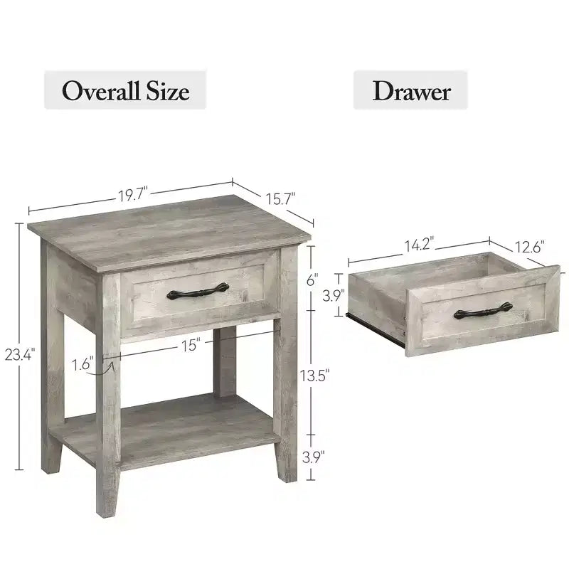 Nightstand with Storage Drawer & Open Shelf - Farmhouse End Table for Bedroom/Living Room
