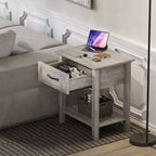 Nightstand with Storage Drawer & Open Shelf - Farmhouse End Table for Bedroom/Living Room