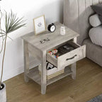 Nightstand with Storage Drawer & Open Shelf - Farmhouse End Table for Bedroom/Living Room