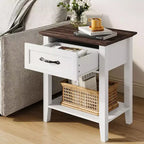 Nightstand with Storage Drawer & Open Shelf - Farmhouse End Table for Bedroom/Living Room