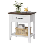 Nightstand with Storage Drawer & Open Shelf - Farmhouse End Table for Bedroom/Living Room