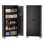 Garvee 72 inch Metal Garage Cabinet with Pegboard, Tall Storage Cabinets W/Doors & Adjustable Shelves, Black