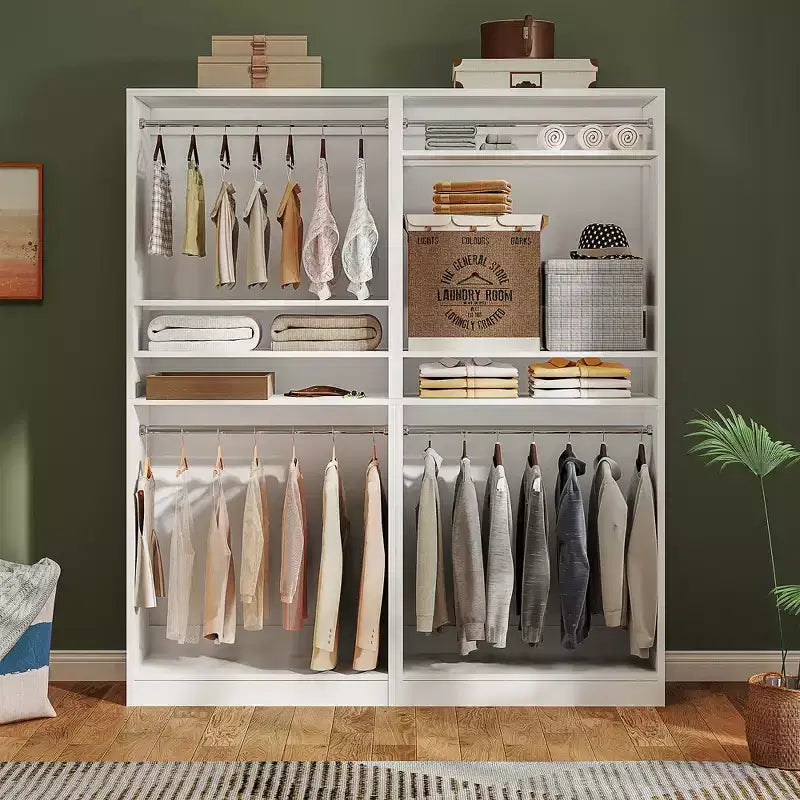 Organisateur de placard en bois 36 pouces avec étagères réglables, armoire autoportante avec barres de suspension