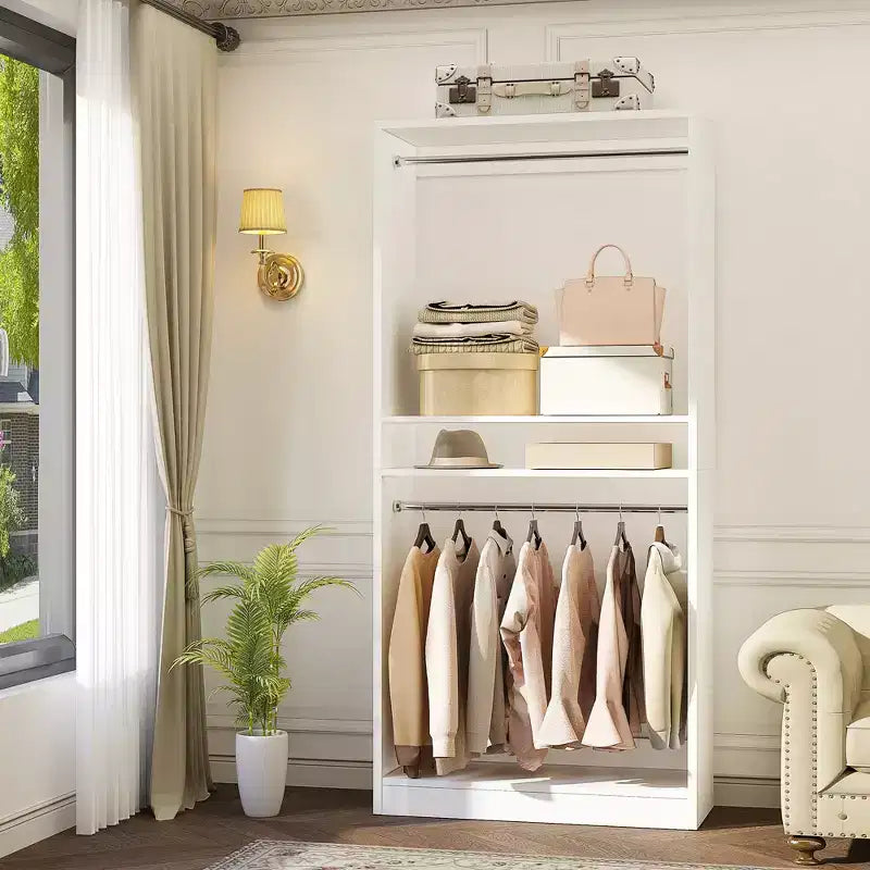 36 Zoll Holz-Kleiderschrank-Organizer mit verstellbaren Regalen, freistehender Kleiderschrank mit Kleiderstangen