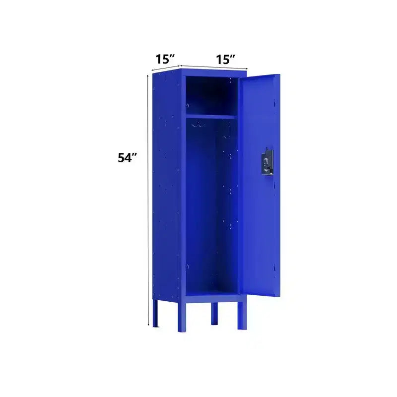 Armadio di stoccaggio in acciaio a un solo livello con 2 scomparti separati per casa, ufficio, scuola, palestra, camera da letto, blu