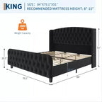 Diamond Button High-Back Upholstered Bed, Modern High Platform Bed Frame, Solid Wood with Soft and Comfortable Sponge Velvet, Bedroom Furniture