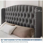 Diamond Button High-Back Upholstered Bed, Modern High Platform Bed Frame, Solid Wood with Soft and Comfortable Sponge Velvet, Bedroom Furniture