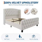 Diamond Button High-Back Upholstered Bed, Modern High Platform Bed Frame, Solid Wood with Soft and Comfortable Sponge Velvet, Bedroom Furniture