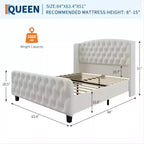 Diamond Button High-Back Upholstered Bed, Modern High Platform Bed Frame, Solid Wood with Soft and Comfortable Sponge Velvet, Bedroom Furniture