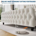 Diamond Button High-Back Upholstered Bed, Modern High Platform Bed Frame, Solid Wood with Soft and Comfortable Sponge Velvet, Bedroom Furniture