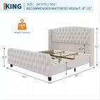 Diamond Button High-Back Upholstered Bed, Modern High Platform Bed Frame, Solid Wood with Soft and Comfortable Sponge Velvet, Bedroom Furniture
