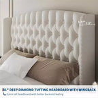 Diamond Button High-Back Upholstered Bed, Modern High Platform Bed Frame, Solid Wood with Soft and Comfortable Sponge Velvet, Bedroom Furniture