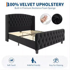 Diamond Button High-Back Upholstered Bed, Modern High Platform Bed Frame, Solid Wood with Soft and Comfortable Sponge Velvet, Bedroom Furniture