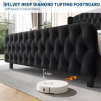 Diamond Button High-Back Upholstered Bed, Modern High Platform Bed Frame, Solid Wood with Soft and Comfortable Sponge Velvet, Bedroom Furniture