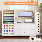 42 Zoll mobiler Bastelschrank mit Arbeitstisch, 2 große Schubladen & 24 Vinylrollenhalter, Organizerwagen für Studio & Bastelraum