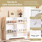 Narrow Design Tipping Bucket Shoe Cabinet with 4 Flip Drawers, Elegant Entryway Shoe Organizer with 4 Rattan Doors