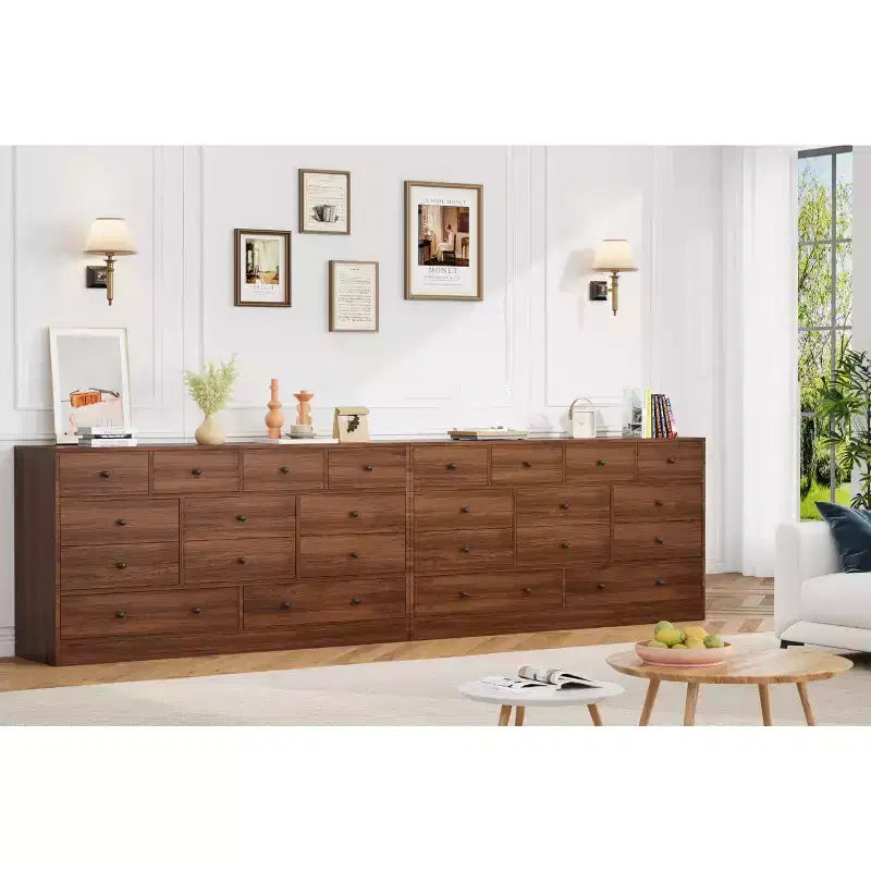 Kommode mit 12 Schubladen für Schlafzimmer, 61'' Moderne Kommode TV-Ständer mit Ladestation, Große Holzkommode für Kinderzimmer, Kleiderschrank, Wohnzimmer
