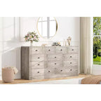 Kommode mit 12 Schubladen für Schlafzimmer, 61'' Moderne Kommode TV-Ständer mit Ladestation, Große Holzkommode für Kinderzimmer, Kleiderschrank, Wohnzimmer