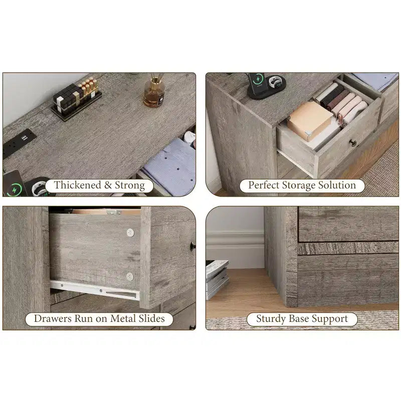 Kommode mit 12 Schubladen für Schlafzimmer, 61'' Moderne Kommode TV-Ständer mit Ladestation, Große Holzkommode für Kinderzimmer, Kleiderschrank, Wohnzimmer