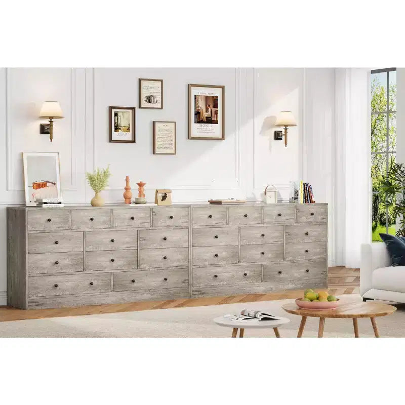 Kommode mit 12 Schubladen für Schlafzimmer, 61'' Moderne Kommode TV-Ständer mit Ladestation, Große Holzkommode für Kinderzimmer, Kleiderschrank, Wohnzimmer