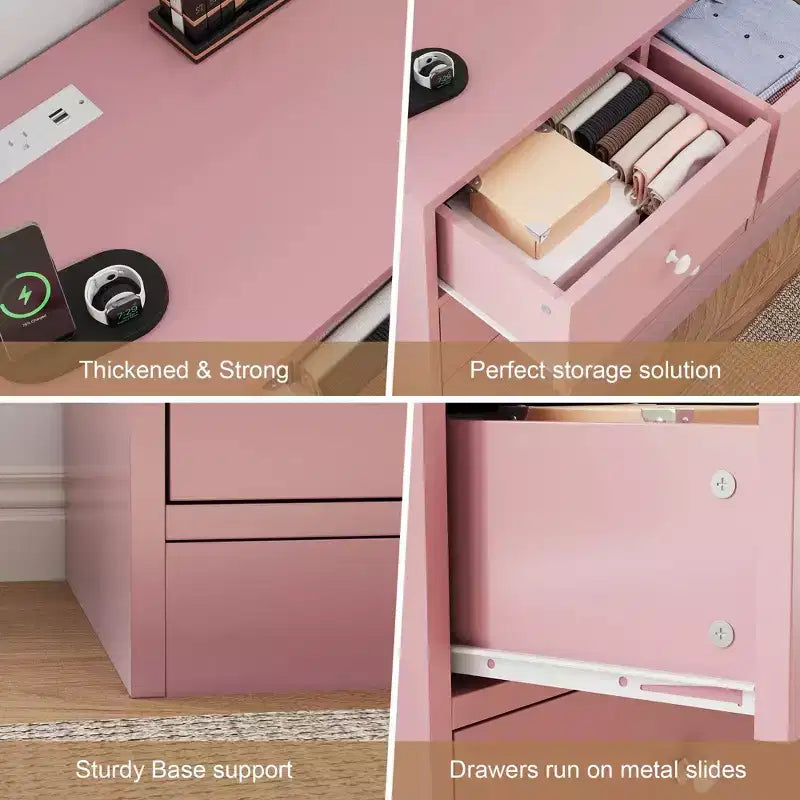 Kommode mit 12 Schubladen für Schlafzimmer, 61'' Moderne Kommode TV-Ständer mit Ladestation, Große Holzkommode für Kinderzimmer, Kleiderschrank, Wohnzimmer