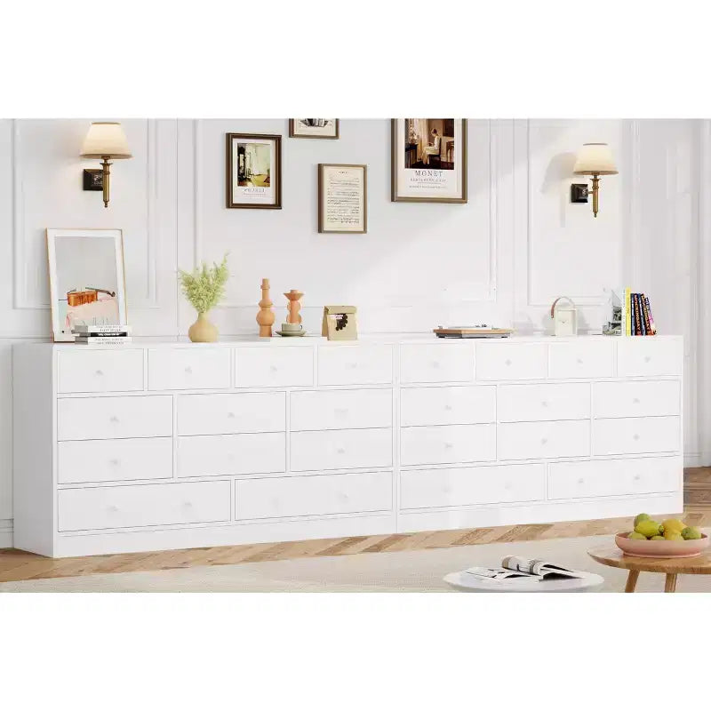 Kommode mit 12 Schubladen für Schlafzimmer, 61'' Moderne Kommode TV-Ständer mit Ladestation, Große Holzkommode für Kinderzimmer, Kleiderschrank, Wohnzimmer