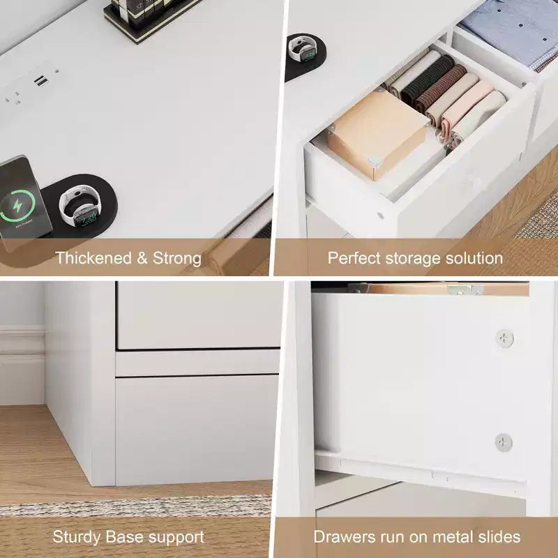 Kommode mit 12 Schubladen für Schlafzimmer, 61'' Moderne Kommode TV-Ständer mit Ladestation, Große Holzkommode für Kinderzimmer, Kleiderschrank, Wohnzimmer