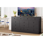 Kommode mit 12 Schubladen für Schlafzimmer, 61'' Moderne Kommode TV-Ständer mit Ladestation, Große Holzkommode für Kinderzimmer, Kleiderschrank, Wohnzimmer