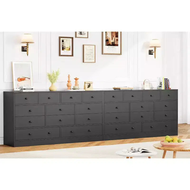 Kommode mit 12 Schubladen für Schlafzimmer, 61'' Moderne Kommode TV-Ständer mit Ladestation, Große Holzkommode für Kinderzimmer, Kleiderschrank, Wohnzimmer