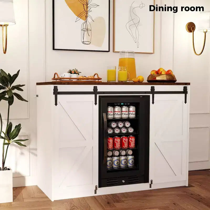 Mini-Kühlschrank-Schrank mit eingebautem Kühlschrankfach, Landhaus-Kaffee-Bar-Schrank mit Steckdose, Minibar für Zuhause