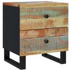 Comodino Multicolore in Legno Riciclato Massiccio, Ferro, Medio