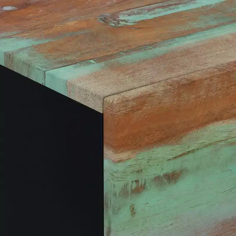 Bettkasten mehrfarbig aus massivem recyceltem Holz, Eisen, mittelgroß