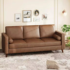 86 Inch Mid Century Modern Leather Sofa 3 Seater Deep Seat Couch for Living Room