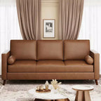 86 Inch Mid Century Modern Leather Sofa 3 Seater Deep Seat Couch for Living Room