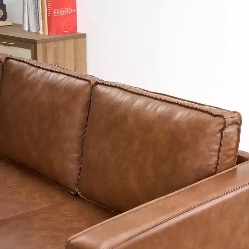 86 Inch Mid Century Modern Leather Sofa 3 Seater Deep Seat Couch for Living Room